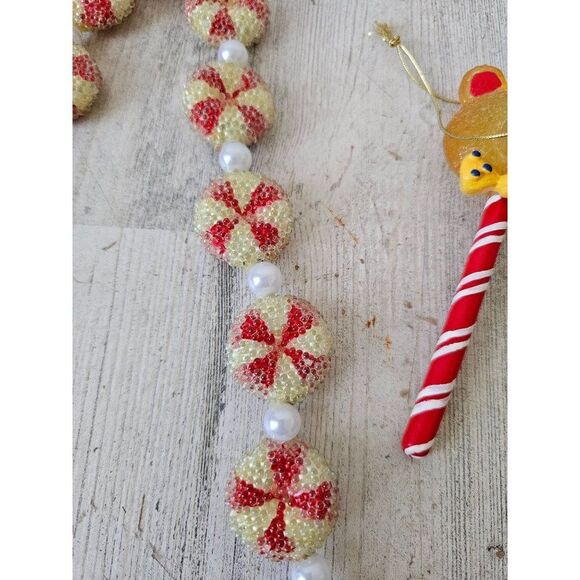 Peppermint candy cane vintage ornament sucker lollipop bear Xmas tree - Picture 2 of 9